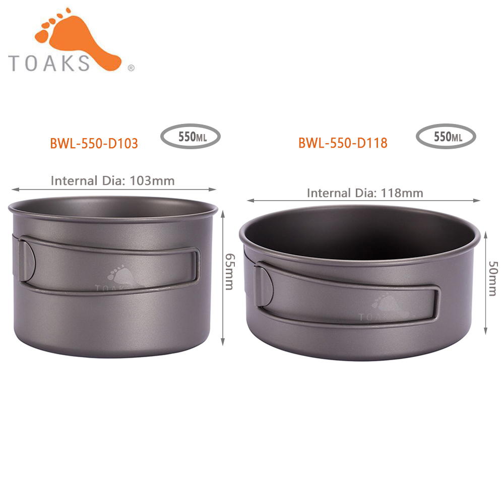 Camping Outdoor Cooking Set - TOAKS BWL-550 Camping Titanium Bowl with