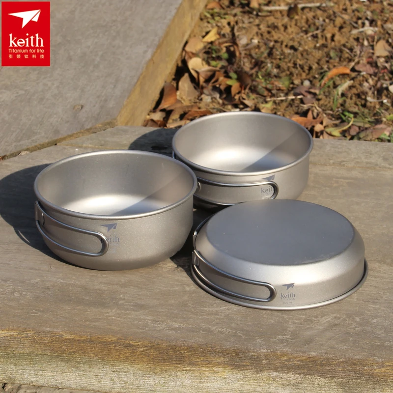 Camping Cooking Wok - Keith 3PCS Titanium Cookware Pans Bowls
