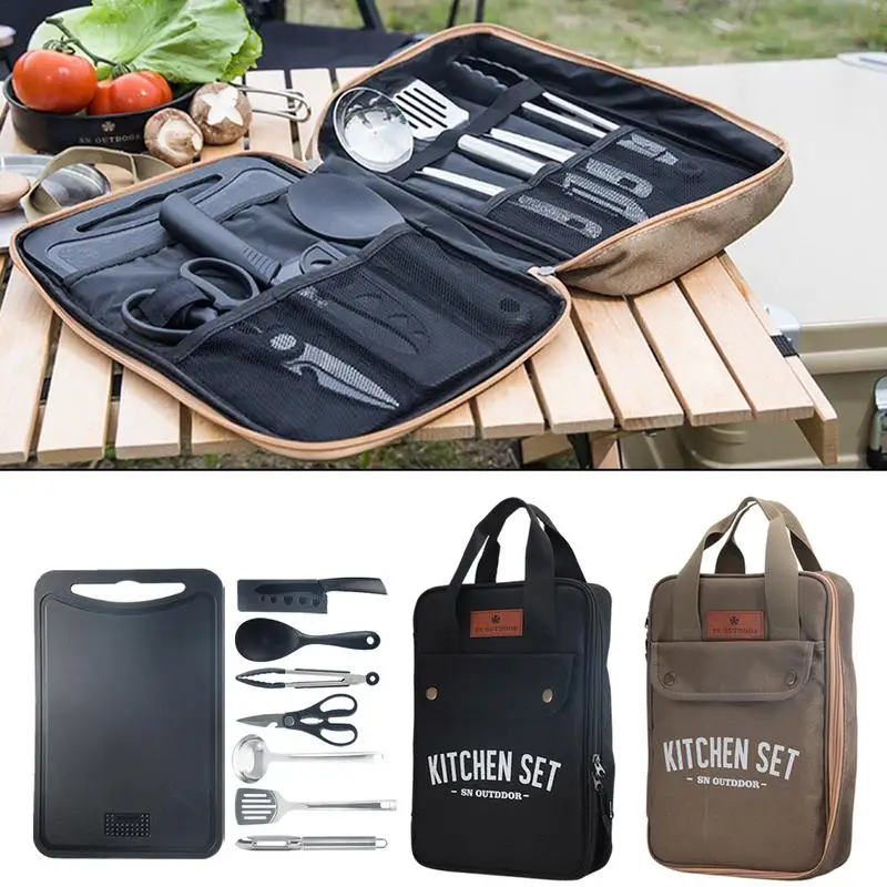 Camping Cooking Gear - 8pcs Camping Kitchen Cookware Set Portable