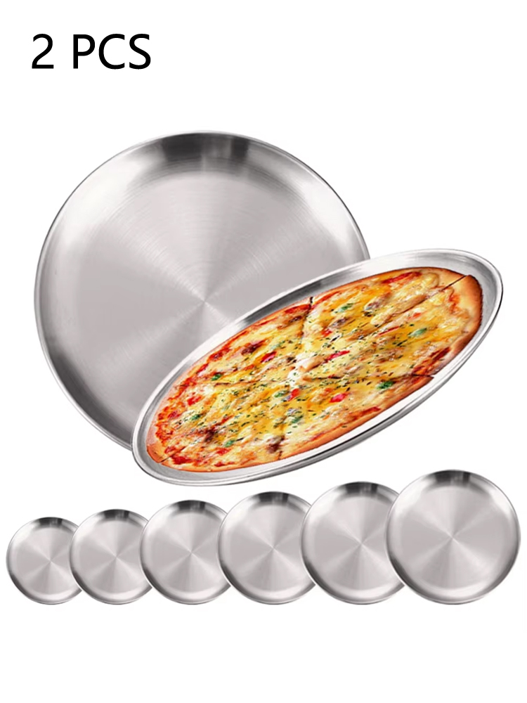 Camping Cooking Plate - 2Pcs Stainless Steels Round Silver Shallow